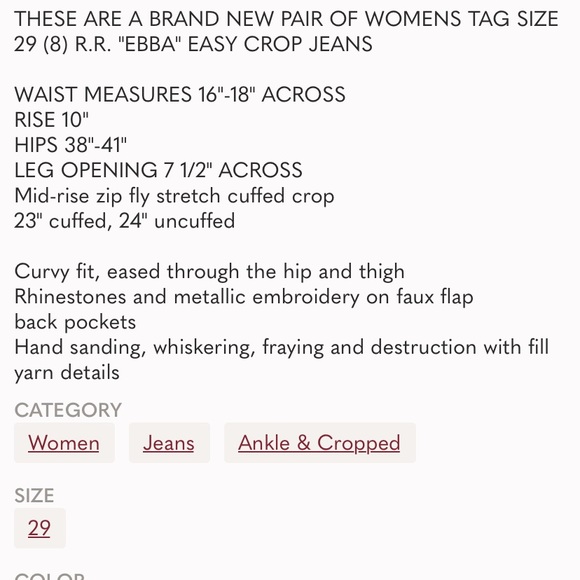 NWT ROCK REVIVAL EBBA EASY CROP JEANS - Picture 10 of 15